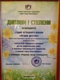 Диплом I степени городского конкурса детско - родительских работ и вокально - танцевального творчества "Славный город Новосибирск" в номинации "Родному городу посвящается" 2013 г..