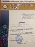 Благодарственное письмо ректората ФГБОУ ВПО "НГПУ" и администрации института детства за участие ХI эврестическом  проекте День дефектологии "Ребенок с ограниченными возможностями здоровья в пространстве культуры" 2014 г..